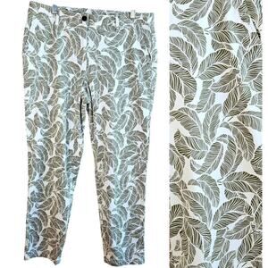 Talbots Relaxed Chino Pants Womens Size 10 White Green Leaf Feather Print Spring